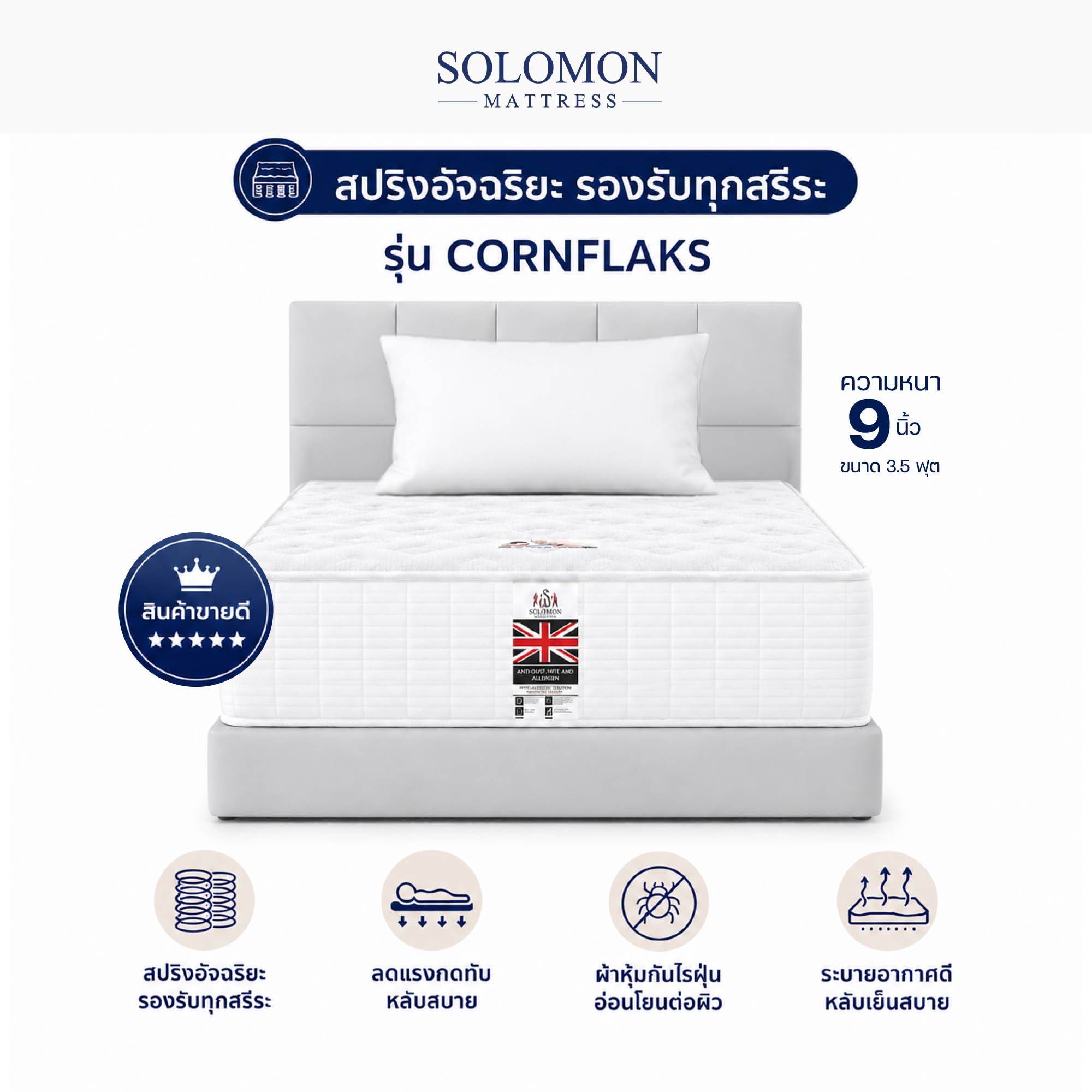 ที่นอน 3.5 ฟุต SOLOMON รุ่น CORNFLAKS หนา 9 นิ้ว  _0